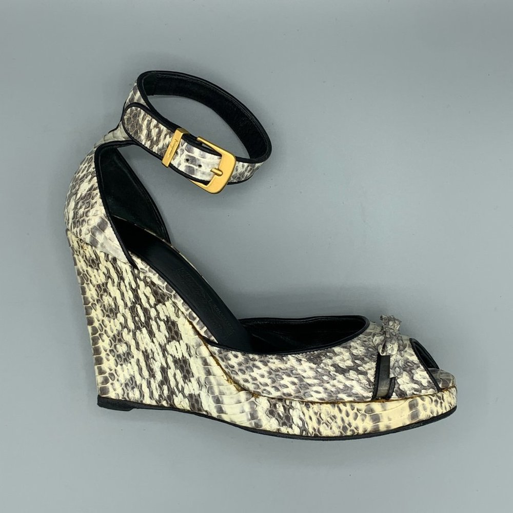 Salvatore Ferragamo Snakeskin Wedge Sandals (37)  - FL-SH-074